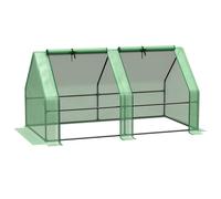 Mini invernadero Outsunny para jardín, túnel de cultivo de 180L x 90L x 90H cm, techo de acero con cubierta de PE de alta densidad de 140g/m² anti-UV, 2 ventanas con cremallera enrollable verde. Verde