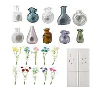 Mini jarrón Fridge Magnets, Ref Glass Decoration Set, 10 Piece Refrigerator Flower Holder Magnets, Cute Display Magnet Vases, Home Kitchen Office Decorative Magnet Accessories for Locker Classroom Use