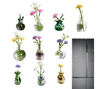 Mini Jarrones Imanted para Nevera, 10 Piezas con Flores | Mini Jarrones Imanteados para Refrigerador | para Cocina Escuela Clase Oficina Casillero Pizarra Blanca Mamá Abuela Mujeres