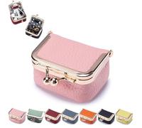 Mini Jewelry Case, Mini Coin Purse, Leather Mini Jewelry Box,Organizer for Women,Mini Jewelry Travel Case,jewelry Case Organizer With Kiss Lock for Ring Earring Necklace, Chic Mini PU Leather Wallet F
