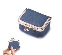 Mini joyero de cuero genuino portátil, monedero, estuche para joyas con cierre de beso, mini caja de viaje para mujer, para pendientes, anillos, collares, pulseras (azul)