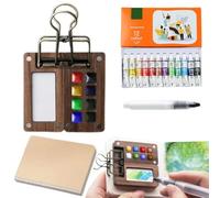 Mini juego de acuarela, 8 cuadrículas, mini paleta de viaje, caja de pintura con 12 pigmentos, cuaderno de bocetos, lápices de acuarela y clip, paleta de acuarela portátil, juego de colores gouache