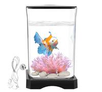Mini juego de acuario: pecera de acrílico transparente que incluye luz LED, pecera compacta para decoración de mesa y oficina | Accesorio para el hogar para peces betta, camarones ornamentales, cangre