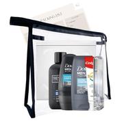 Mini juego de artículos de tocador de viaje para hombres, kit esencial de aseo para viajes, hospitales, estancias nocturnas, Clear, Bolsa de aseo de viaje