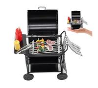 Mini Juego de Cocina Muebles de casa de muñecas en Miniatura 1:12 Juego de Barbacoa para casa de muñecas con brocheta, bistec, Botella de condimento, Toalla, Carrito de Barbacoa para casa de muñecas,