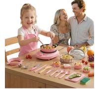 Mini Juego de Cocina para niños、24 Juguetes con Estufa eléctrica Funcional y Utensilios de Cocina de Acero Inoxidable Seguros. Kit de Cocina para Principiantes (Pink)