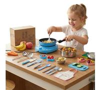 Mini Juego de Cocina para niños、24 Juguetes con Estufa eléctrica Funcional y Utensilios de Cocina de Acero Inoxidable Seguros. Kit de Cocina para Principiantes (Blue)