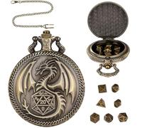 Mini Juego de Dados DND, Caja de Reloj de Bolsillo con Dragón,con 7 Dados Poliédricos,Caja de Reloj de Bolsillo con Patrón de Dragón en Relieve, Accesorios para Juegos de Rol, para Viajes, Fiestas