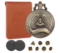 Mini juego de dados DND con caja de reloj de bolsillo Steampunk Rogue de bronce, accesorios de juego de mesa, 7 dados de metal poliédrico, juego de iniciación D&D, regalos con bolsa de dados para