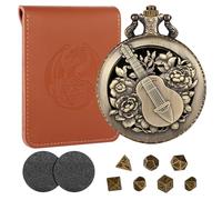 Mini juego de dados DND con funda de bronce Steampunk hueco para reloj de bolsillo, regalos de D&D con bolsa de dados, juego de dados de metal poliédrico, juego de dados D&D, juego de iniciación DND