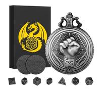 Mini juego de dados DND con funda de reloj de bolsillo Steampunk Monk (puño), 7 piezas de dados DND de metal poliédrico, juego de iniciación DND, regalos de D&D con caja de regalo, accesorios de