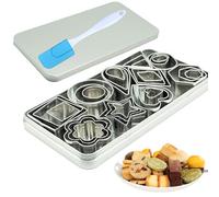 Mini juego de galletas - 30 moldes pequeños para cortar masa, corteza de pastel y frutas Corazón redondo Triángulo cuadrado Ovalado Gotas de lluvia cortador geométrico, plata, trae un raspador