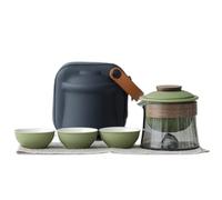 Mini Juego De Tetera De Cerámica For Viajes, 1 Tetera Y 3 Tazas, Taza Té De Cerámica Con Estuche De Transporte, Tetera Portátil China De Kung Fu, Juego De Té Chino Portátil For Picnic(Green)