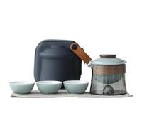 Mini Juego De Tetera De Cerámica For Viajes, 1 Tetera Y 3 Tazas, Taza Té De Cerámica Con Estuche De Transporte, Tetera Portátil China De Kung Fu, Juego De Té Chino Portátil For Picnic(Light Blue)