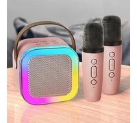 Mini Karaoke Bluetooth Altavoz con 2 Micrófonos Inalámbricos con Luz Led Multicolor, Soporte Tarjeta TF, AUX, Disco U, Idea para Regalos, San Valentín, Cumpleaños, Fiestas, para Niños y Adultos.