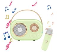 Mini Karaoke Machine For Kids & Adults, Bluetooth Speaker with Wireless Microphone, Toys For Girls Boys Gifts,Retro Speaker Set Stereo Sound Enhanced Bass For Home Party Birthday (Green 1 Mic)