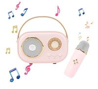 Mini Karaoke Machine For Kids & Adults, Bluetooth Speaker with Wireless Microphone, Toys For Girls Boys Gifts,Retro Speaker Set Stereo Sound Enhanced Bass For Home Party Birthday (Pink 1 Mic)