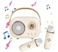 Mini Karaoke Machine For Kids & Adults, Bluetooth Speaker with Wireless Microphone, Toys For Girls Boys Gifts,Retro Speaker Set Stereo Sound Enhanced Bass For Home Party Birthday (Yellow 2 Mic)
