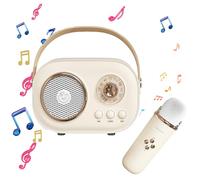 Mini Karaoke Machine For Kids & Adults, Bluetooth Speaker with Wireless Microphone, Toys For Girls Boys Gifts,Retro Speaker Set Stereo Sound Enhanced Bass For Home Party Birthday (Yellow 1 Mic)