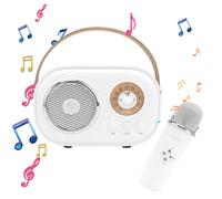 Mini Karaoke Machine For Kids & Adults, Bluetooth Speaker with Wireless Microphone, Toys For Girls Boys Gifts,Retro Speaker Set Stereo Sound Enhanced Bass For Home Party Birthday (White 1 Mic)