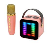 Mini Karaoke Machine Set RGB Pickup Light Digital Processing Chip Handheld Portable Bluetooth Speaker with Microphone Pink