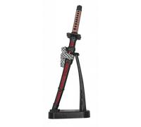 Mini katana tole10 imperial con peana de color rojo y negro, largo tot