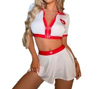mini kitty Sexy Enfermera Vestidos Fantasía Traje Travieso Lencería Conjunto de Enfermería Cosplay Mujeres Nightwear Falda Corta Sleepwear Juego de Rol para Halloween Nightclub Party Outfit (Rojo)
