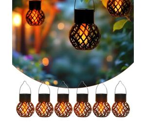 Mini lámparas colgantes solares de 9 x 7 cm con efecto llama, juego de 6, farolillos LED pequeños para colgar en exteriores, iluminación decorativa de jardín, farolillo solar, lámpara colgante