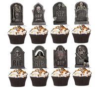 Mini lápidas, Topperas de Halloween Toppers 48pcs Tombras de tumbas Toppers 6 Styles Sprooky Mini Tombinas de Halloween Picks Decoraciones de pastel de bricolaje, selecciones