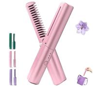 Mini Latest Hairdressing Comb, Dual Purpose Ceramic Hairdressing Comb Smooth, Frizz-Free Hair Anytime with Portable 2-in-1 Touch-Up & Adjustable Heat (Pink)