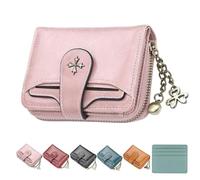 Mini Leather Cash Wallets with Zipper, Slim Zippered Wallet, PU Leather Stain-Resistantand Weather-Resistant, Small Wallet for Women Zip Bifold Vintage Wallets Goth Purse (Pink)