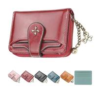 Mini Leather Cash Wallets with Zipper, Slim Zippered Wallet, PU Leather Stain-Resistantand Weather-Resistant, Small Wallet for Women Zip Bifold Vintage Wallets Goth Purse (Burgundy)