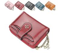 Mini Leather Cash Wallets with Zipper, Small Wallet for Women, Anti Theft Purse for Coins and Cards, Compact and Portable (Red)