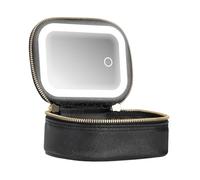 Mini LED Travel Makeup Bag with Built-in Light Mirror, Portable Cosmetic Brush Holder Case, 3 Adjustable Brightness Levels, for Women Teen Travel Train Pool Partes Touch-Ups, Negro , Se référer au