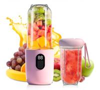 Mini Licuadora Portatil, 500 ml Mini Batidora Portatil con Pantalla Led, 16 Cuchillas Licuadora Portatil Recargable con Tapa de Viaje, Smoothie Maker para Batidos de Jugo y Batidos, Rosa