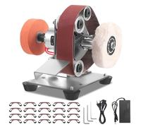 Mini lijadora de banda, lijadora de banda eléctrica, 7 velocidades ajustables, pequeña lijadora afiladora, pulidora con 20 bandas de lijado, suministrada para hacer cuchillos, madera, metal, artesanía