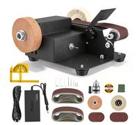 Mini lijadora de banda, lijadora de banda eléctrica, pulidora ajustable de 7 velocidades, lijadora con 20 tiras abrasivas y 20 hojas de papel abrasivo, afilador de cuchillos con muela mandril