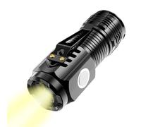 Mini linterna LED - Linterna de mano súper potente de 3 ojos | Clip de bolsillo y base magnética | Luz brillante recargable para camping, senderismo, montañismo, exploración