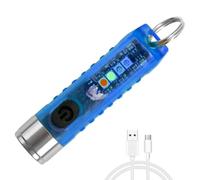 Mini linterna LED súper brillante de 400 lm USB-C LED recargable llavero linterna de bolsillo con luz UV roja azul IP65 impermeable 6 modos llavero linterna con imán para acampar nocturno azul