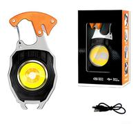 Mini linterna recargable USB de 550 lúmenes COB LED llavero de luz - Multiherramienta con silbato de destornillador - Luz de trabajo impermeable al aire libre - Tamaño compacto (W5147 - Naranja)