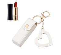 Mini Lipstick Storage Bag - PU Leather Travel Case with Love Pendant | 9x3cm 21g Compact Organizer for Lipstick Lip Gloss, Brown Pink White Light Blue Black, Fashion Makeup Gift for Women
