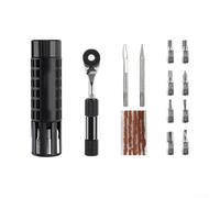 Mini llave de trinquete compacta con kit de herramientas de reparación de neumáticos de vacío para bicicleta, bicicleta eléctrica, mantenimiento de motocicletas y fijación de neumáticos (negro)