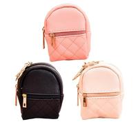 Mini Llavero de Mochila 3pcs 3 Color PU Cuero Mini Bag Keychain con 2 Bolsillos Bolsa con Cremallera Linda para Maquillaje, Auricular, Moneda, lápiz Labial.