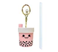 Mini llavero de té con leche de burbujas, popote de silicona reutilizable portátil con llavero, bonito colgante de taza de té de leche realista, dije de de té, para mujeres, niñas, niños y