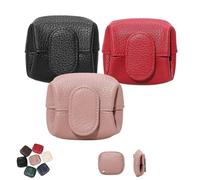 Mini Lychee Pattern Coin Purse, Solid Color Change Pouch with Key Buckle, Top Grain Leather Small Women’s Wallet, Casual Leather Storage Bag for Daily Use (K)