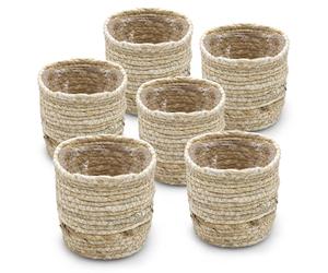 Mini macetero de mimbre de hierba de 10 cm, juego de 6 unidades, macetas de fibras naturales con revestimiento de lámina, para habitaciones, plantas, paja, cesta de algas marinas, cesta para hierbas