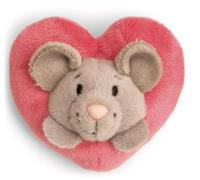 Mini MagNICI 61873 - Ratón con corazón de 7 cm, Gris, Peluche con imán Que se adhiere a Superficies metálicas, pizarras magnéticas y Asas de Bolsos, para Llevar de Viaje, Gran Idea de Regalo