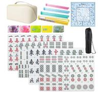 Mini Mahjong Set con 144 Mahjong Azulejos, Bolsa de Almacenamiento, Soporte de Mahjong, Tarjetas de Puntos, Base de Mesa de Juego, Portátil Chino Juego Familiar para Matar Tiempo Aburrido