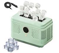 Mini máquina de hielo for encimera, caja de hielo automática portátil de 150 W con rejilla for separar cubitos de hielo y cubierta superior extraíble, 12 cubos en 15 minutos(Green,Car power cable)