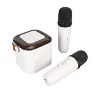 Mini Máquina de Karaoke, Altavoz Estéreo Portátil RGB Light BT, Kit de Karaoke Portátil con 2 Micrófonos Inalámbricos Nivel Preferido de Aficionado (Blanco)